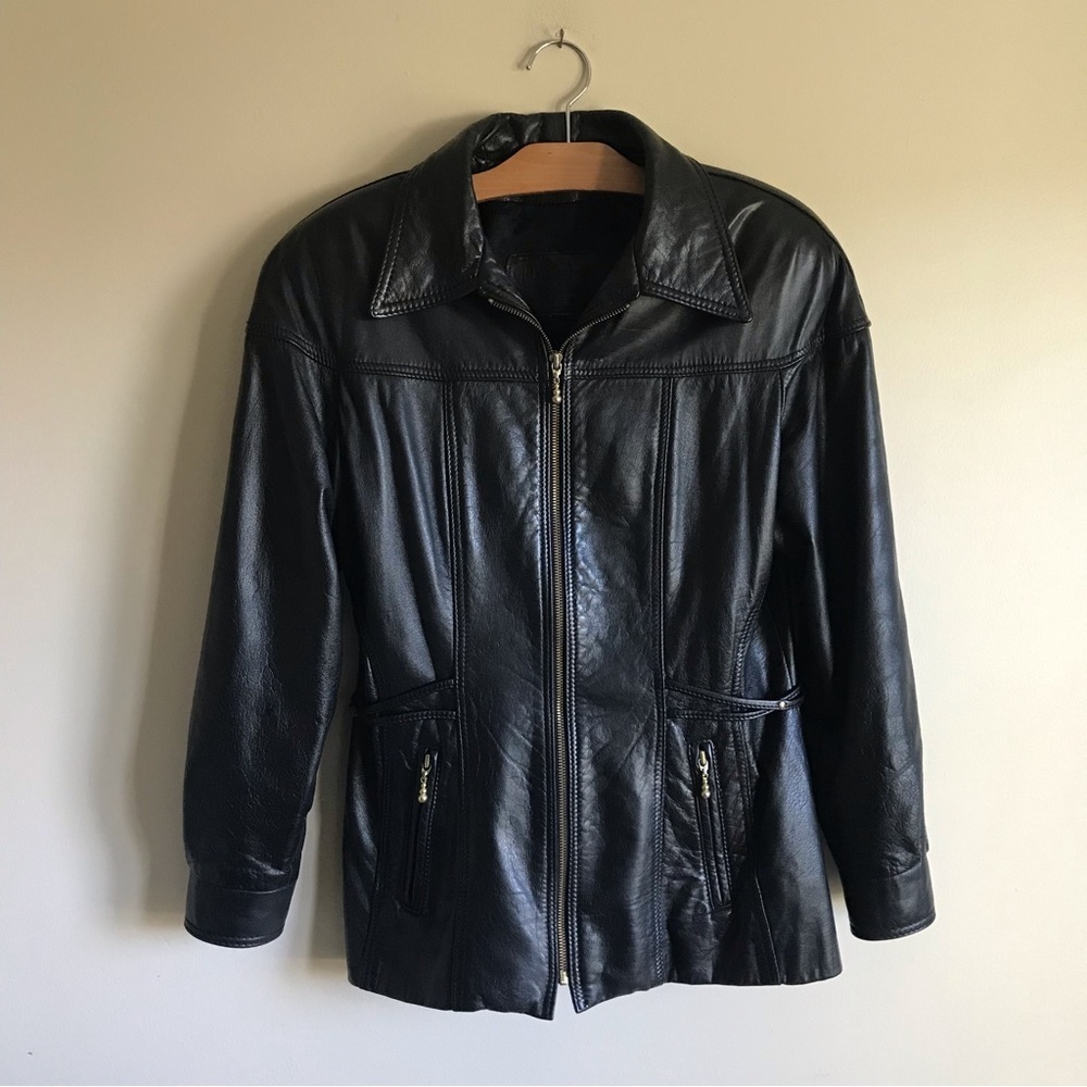 80s 90s Vintage The Leather Ranch Zip Up Jacket Black Size Medium Large